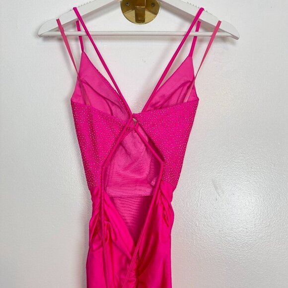 LA FEMME Tie Back Sequin Trumpet Gown in Neon Pink Size US 0 - Picture 7 of 9